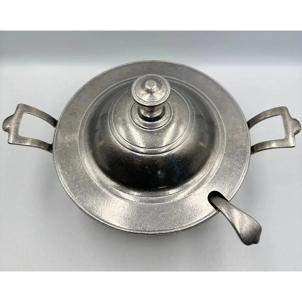 Wilton Armetale Plough Tavern Hollowware Satin Pewter Soup Tureen Lid & Ladle